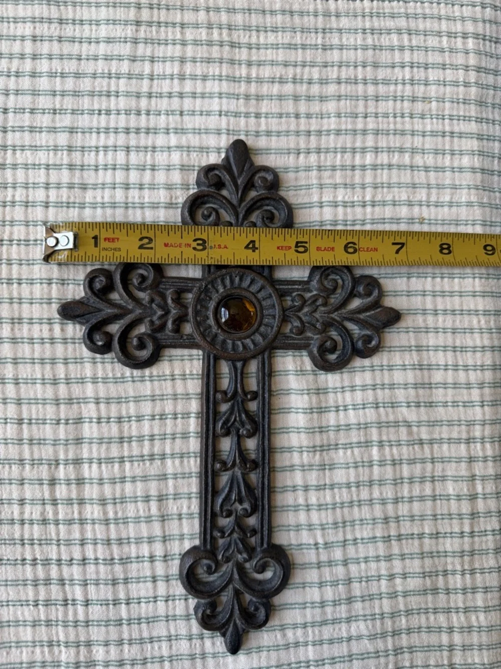 Source Unknown Brown Ornate Wall Cross with Amber Accent